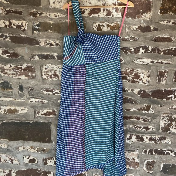 NWT Anthropologie Maeve Waverly One Shoulder Summer Gingham Dress Size 10 - Picture 1 of 6